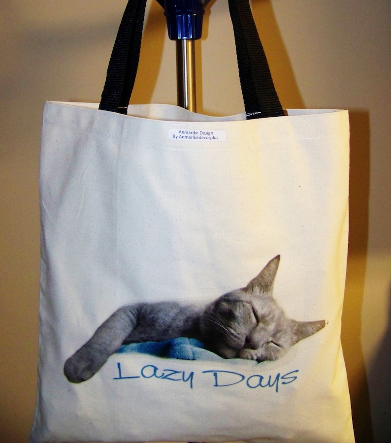beautiful Cat great gift idea. tote bag I LOVE My Cat Natural color CAT TOTES beautiful Tote bag Lazy days Cat design