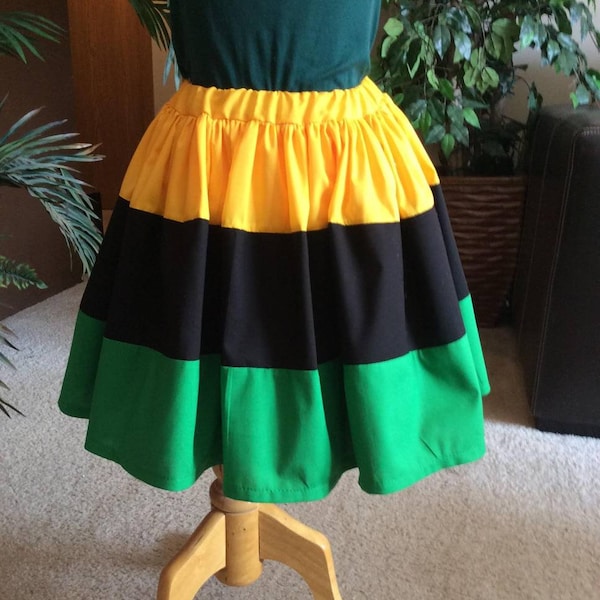 JAMAICAN THREE TIERS independence Skirt. Great Gift Idea, Great for birthday parties, school, Vacation. gift ideassize