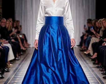 Royal Blue Taffeta Maxi Skirt, Formal Ballgown with Pockets
