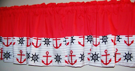 Nautical Anchors Colorblock Valance Boys Curtain Unisex Etsy