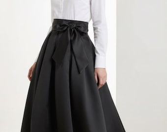 Satin Box Pleat Maxi Skirt, Formal Gown with Pockets, Custom Made