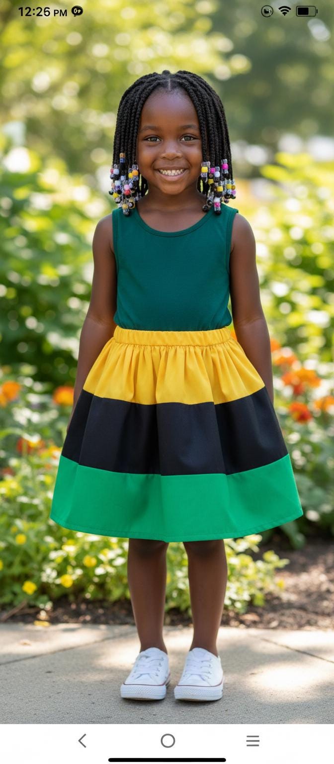 Jamaican Independence Three Tiered Skirt, Kids Summer Outfit