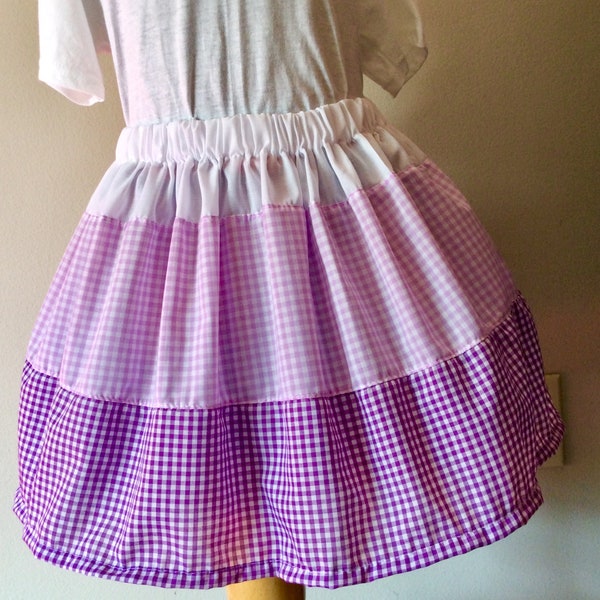 PRETTY KIDS SKIRT, Three Tiers Gingham skirt, purple skirt,  Little Skirt, Pretty Skirt, great for school, Church, Birthday skirt.