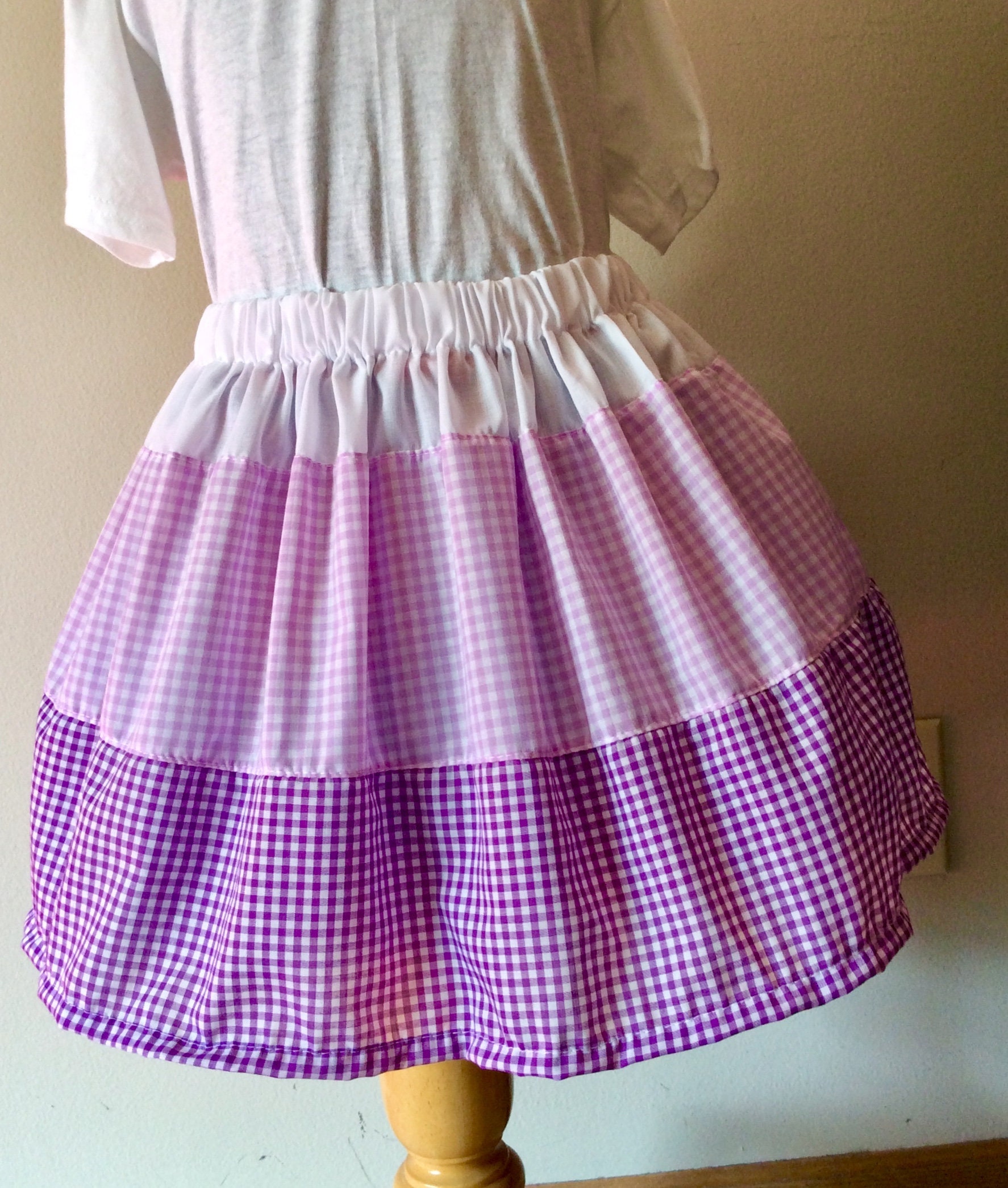 PRETTY KIDS SKIRT Three Tiers Gingham Skirt Purple Skirt Little