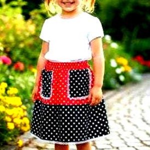 Handmade Toddler Skirt, Color Block Polka Dot Skirt with Pockets