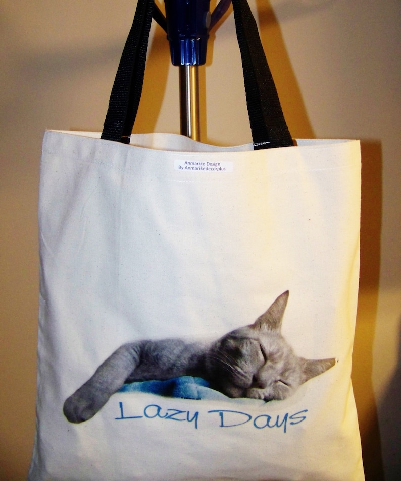 beautiful Cat great gift idea. tote bag I LOVE My Cat Natural color CAT TOTES beautiful Tote bag Lazy days Cat design