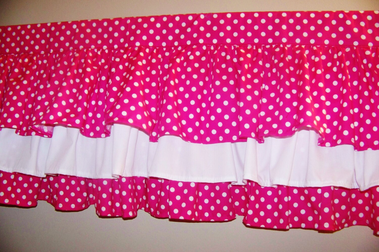 PINK POLKA DOT Tiers Valance 3 Tiers 42 x 16 inches Pink and | Etsy