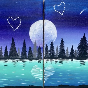 Couples, lune et étoiles peinture date dans une boîte Mariage/anniversaire/peinture et gorgée/nuit entre filles/rendez-vous amoureux/cadeau/anniversaire