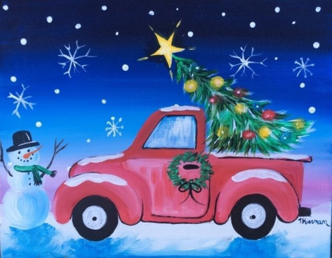 Old Red Christmas Truck Paint Party Make It A Etsy