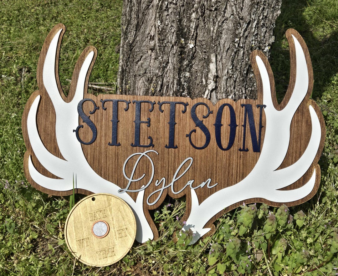 Personalized Deer Antler Name Sign: Hunting Nursery Decor Navy Blue and ...