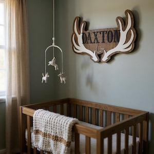 Hunting Nursery Wall Decor Hospital Door Hanger Baby Name Sign Baby Shower Decor Gift Deer Antlers
