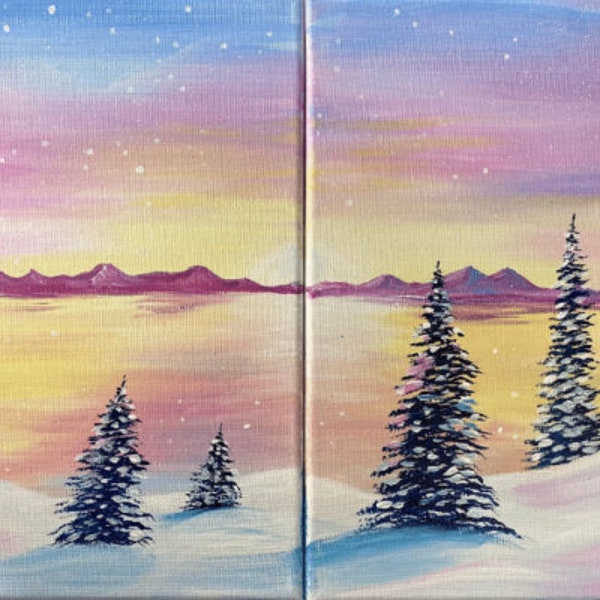 Winter Sunset Paint Date In A Box Wedding/Birthday/Paint and Sip/Girls Night/Date Night/Gift/Anniversary