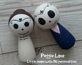 Sugar Skull Wedding Cake Toppers, Sugar Skull bride & groom, Day of the Dead Peg dolls, Sugar Skull, Alternative Cake Toppers