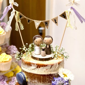 Peg Doll Wedding Cake Topper With Dog, Bride and Groom Cake Topper ...