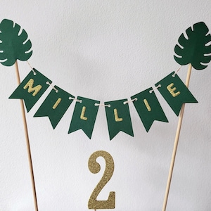 Adorno para tarta personalizado, adorno para tarta de primer cumpleaños, adorno para tarta con banderines de jungla, banderines de cumpleaños, adorno para tarta con temática de dinosaurios y safari en la jungla.