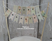 Just Married Wedding Cake Topper, Vintage Wedding, Wedding Decor, Pink Natural Beige bunting, cake banner, cake bunting, Wedding Cake Topper