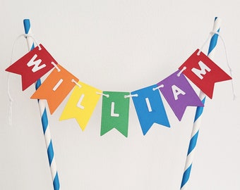 Rainbow bunting cake topper, personalised cake topper, Birthday cake topper, Rainbow themed party, Rainbow cake, 1st Birthday topper,