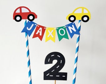 Car cake bunting topper, Transport theme topper, Car cake topper, Personalised Topper, Car theme cake topper, Boys Birthday cake topper