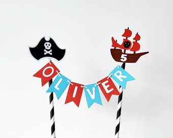 Pirate cake topper, Personalised Pirate topper, Pirate cake bunting topper, Pirate themed party, Pirate Birthday topper, Pirate decoration