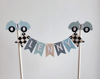 Racing car cake topper, Race car cake bunting, Two Fast topper,  Personalised Boys Birthday Topper, racing car theme , chequered flag topper