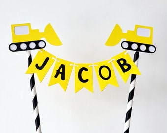 Digger bunting cake topper, Digger cake topper, Construction cake topper, Construction theme Birthday, Digger Bulldozer Excavator Truck