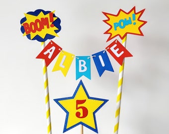 Superhero cake topper, Super Hero cake bunting topper, Superhero birthday topper, Personalised superhero cake topper, Superhero party