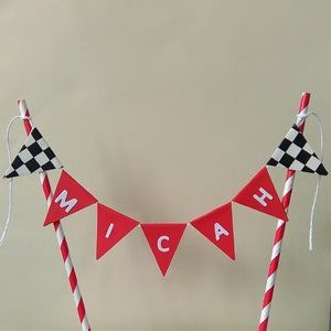 Racing car cake topper, checkered flag cake bunting,  chequered flag cake bunting,  Car Racing Theme cake topper, racing Personalised topper