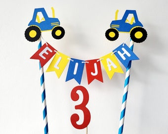 Tractor cake topper, Tractor bunting cake topper, Blue tractor topper, Personalised tractor name banner, farm party cake, Farm themed party