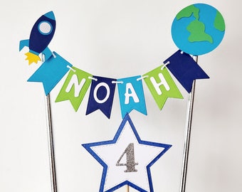 Rocket cake topper, Space cake bunting, space themed party, Personalised Rocket Birthday cake topper, Galaxy astronaut stars rocket planet