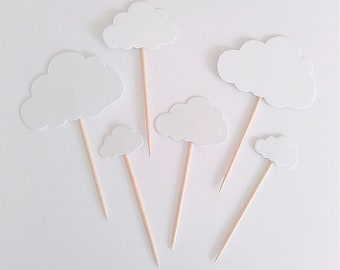 Cloud cupcake toppers, Mixed cloud cupcake toppers, Cloud toppers, Cloud Food Picks, Baby Shower cake toppers, New Baby, White, white clouds