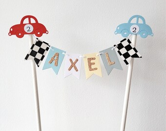 Personalized Racing Car Cake Topper: Checkered Flag Bunting