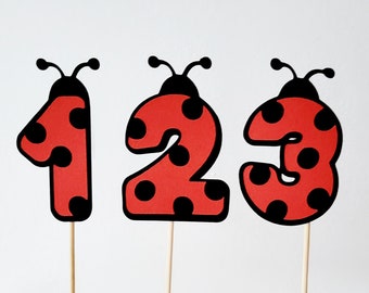 Ladybird number cake toppers, Ladybird theme Age Topper, Ladybug cake topper, Love bug cake topper, Any age can be personalised