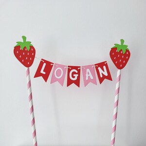 Strawberry Theme cake Topper, Personalised strawberry cake bunting, 1st Birthday cake topper, Pink & Red strawberry topper, Sweet One topper