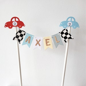 Car cake topper, Racing car checkered flag cake bunting, chequered flag cake bunting,  Personalised Car Racing Theme Topper, Two Fast topper