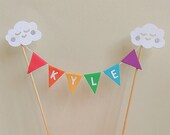 Personalised Rainbow Cloud cake topper, Rainbow Party cake topper, Rainbow Topper, Rainbow name bunting, Birthday cake decor