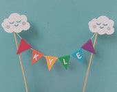 Personalised Rainbow cake topper with Clouds, Rainbow Party cake topper, Rainbow Topper, Rainbow name bunting, Birthday cake decor