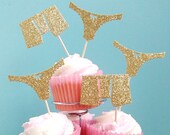 Hen Party Cupcake Toppers, Engagement Party cupcake toppers, Stag Party toppers, Bridal shower Toppers, Gold Glitter Lingerie cupcake Topper