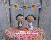 Personalised Hans & Leia inspired Peg Doll wedding cake topper, bride and groom cake topper, geek wedding, Sci-fi topper