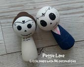 Sugar Skull Wedding Cake Toppers, Sugar Skull bride & groom, Day of the Dead Peg dolls, Sugar Skull, Alternative Cake Toppers