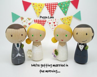 Peg Doll wedding cake topper, bride and groom cake topper, peg doll bride & groom, wedding, bridal