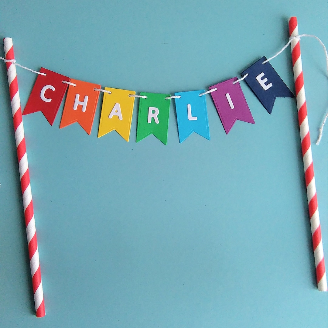 Rainbow Cake Bunting Cake Topper Personalised - Etsy UK