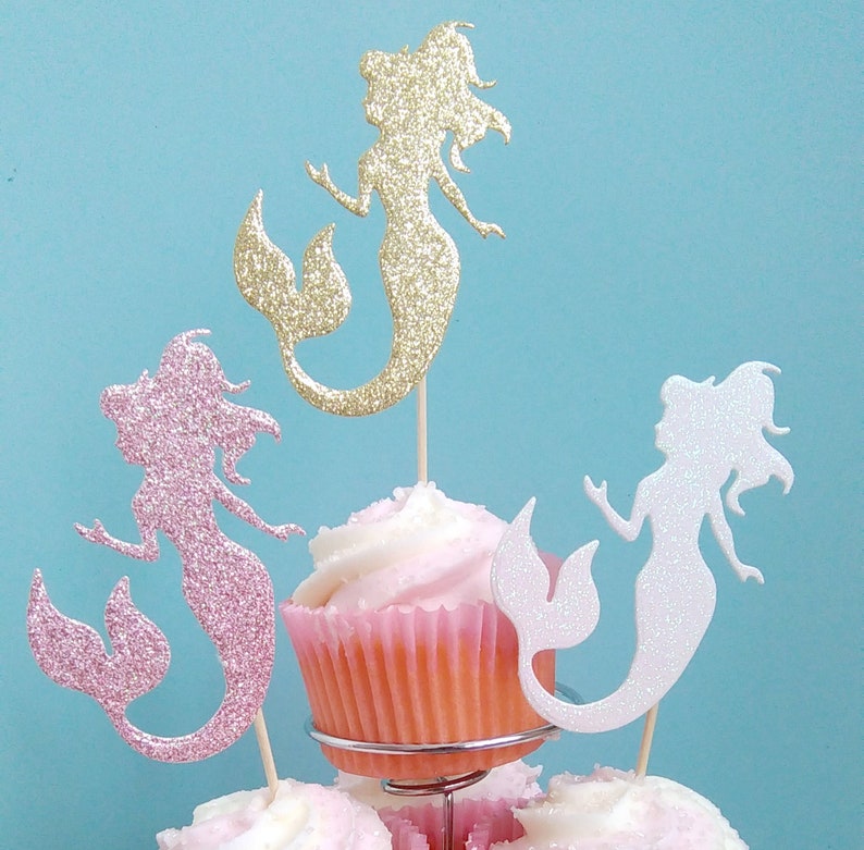 Mermaid Cupcake Toppers Mermaid Party Cupcake Toppers Gold Etsy