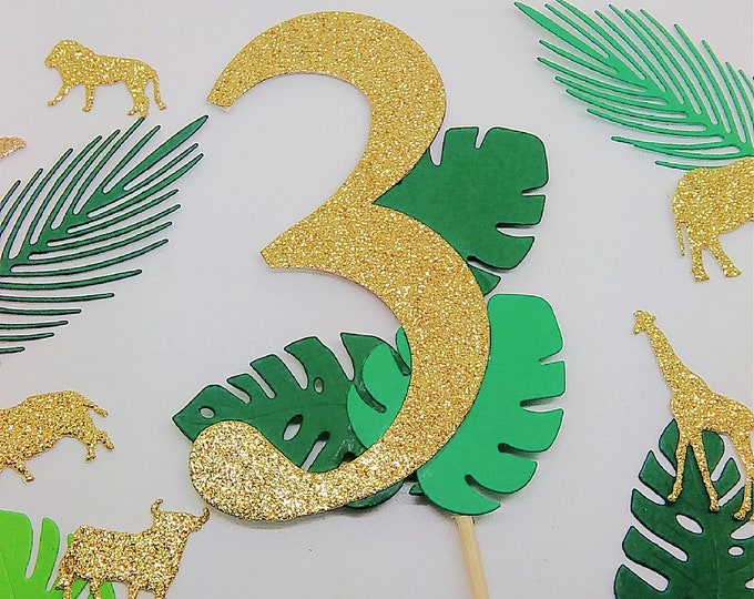 Number Three Jungle Cake Topper, Three Birthday Safari Cake Topper ...