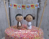 Personalised Hans & Leia inspired Peg Doll wedding cake topper, bride and groom cake topper, geek wedding, Sci-fi topper