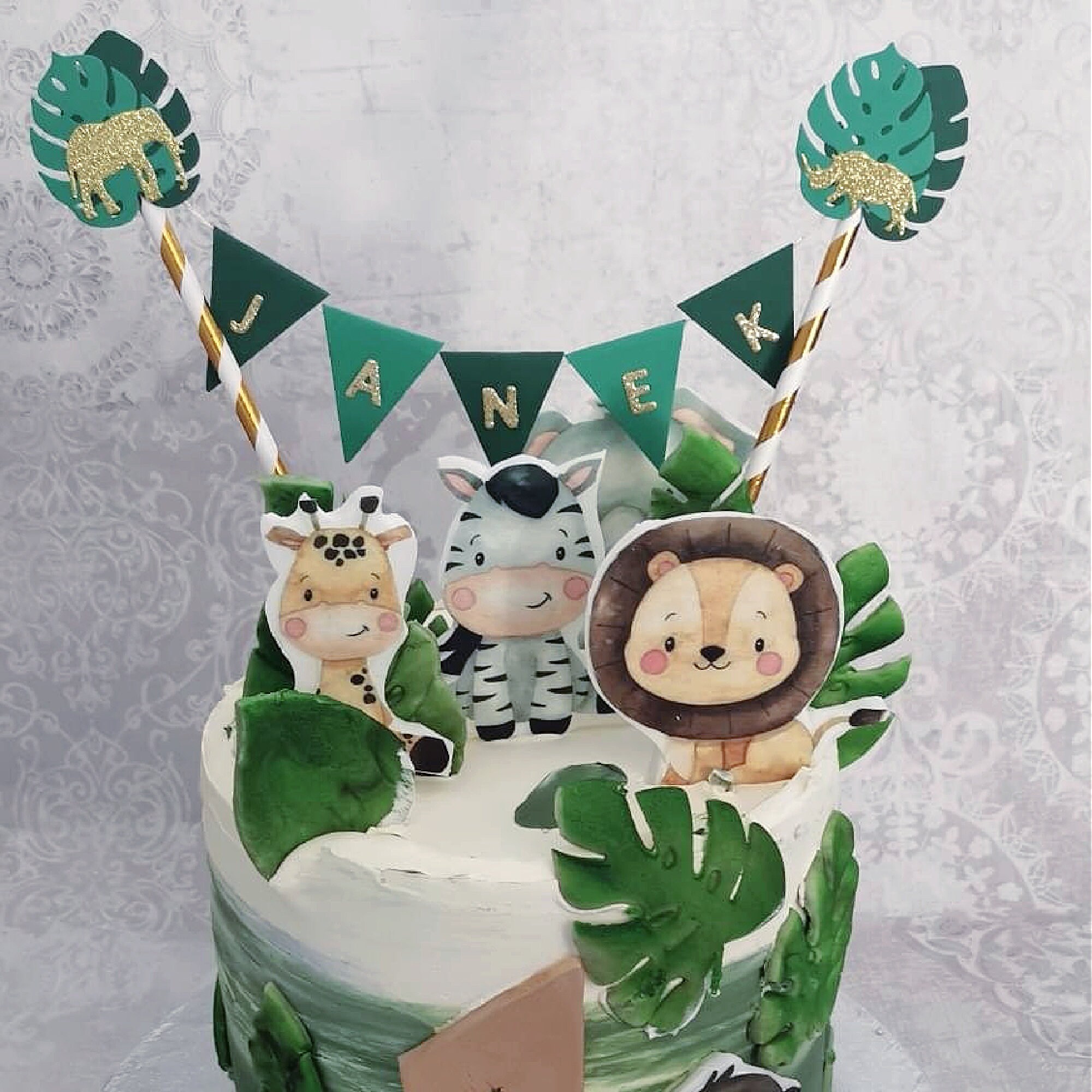 Personalised Jungle Cake Topper Jungles Leaves and Animal Etsy UK