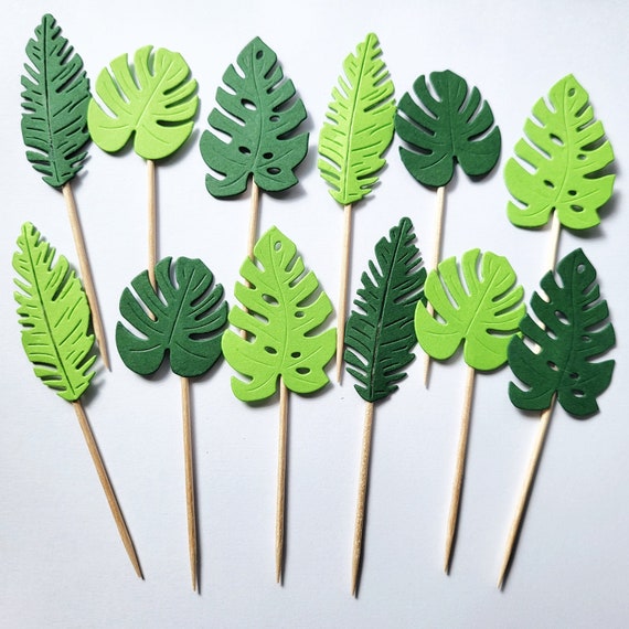 Dinosaur Leaves Cake Toppers, Tropical Leaf Cupcake Toppers