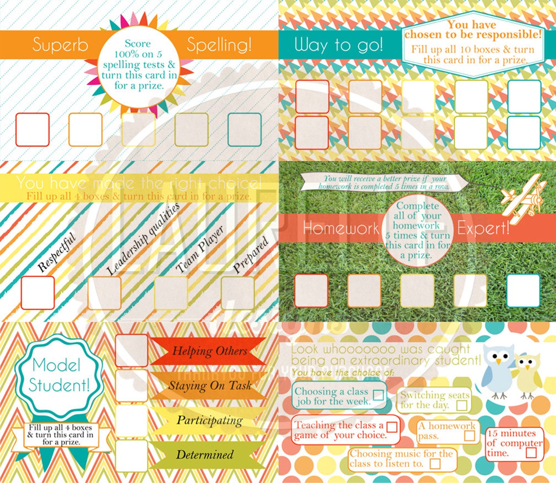 10 Classroom Reward Cards for Teachers Printable / Instant Etsy