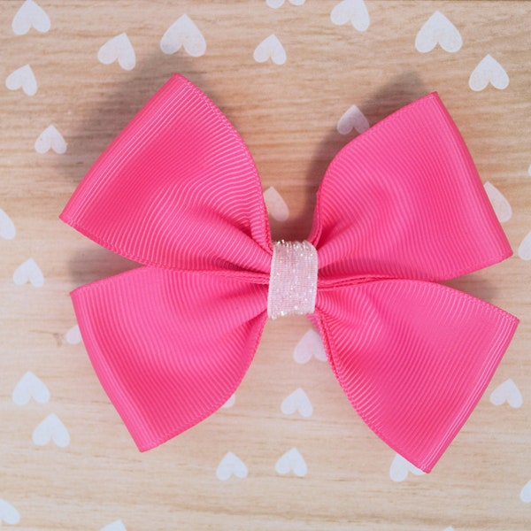 Baby hair clip, boutique hair bow, pink hair bow, neon pink hair clip, photo prop hair accessory, baby hair bow, toddler hair bow, headpiece