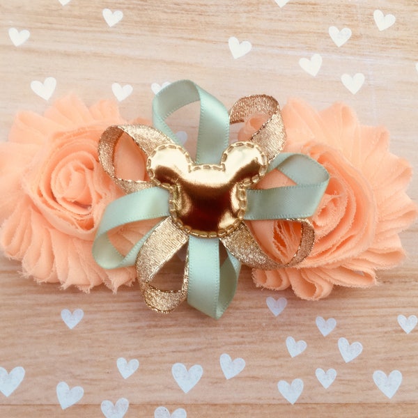 gold hair bow, gold hair clip, gold and coral hair bow, girl hair bow, spring hair bow, bows for girls, coral mint hair bow, mint coral clip