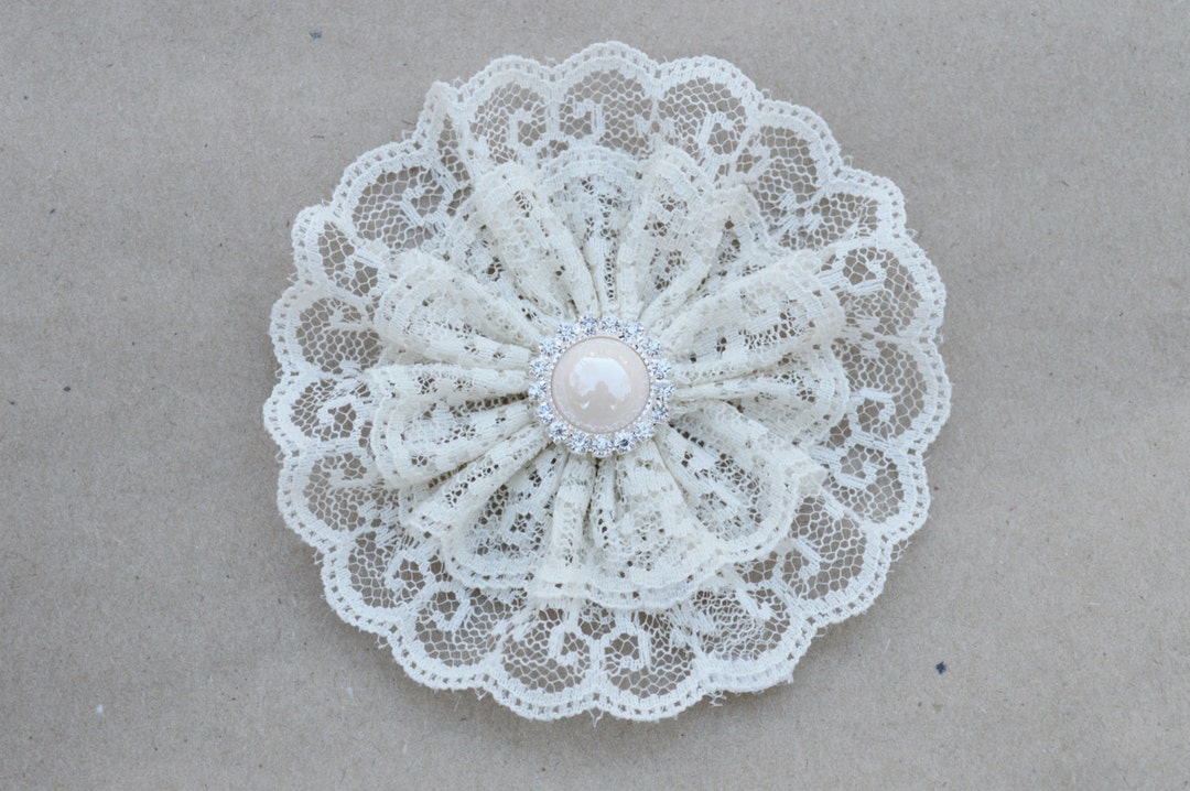 Lace Hair Bow, Rustic Hair Clip, Wedding Ivory Lace Clip, Ivory Lace